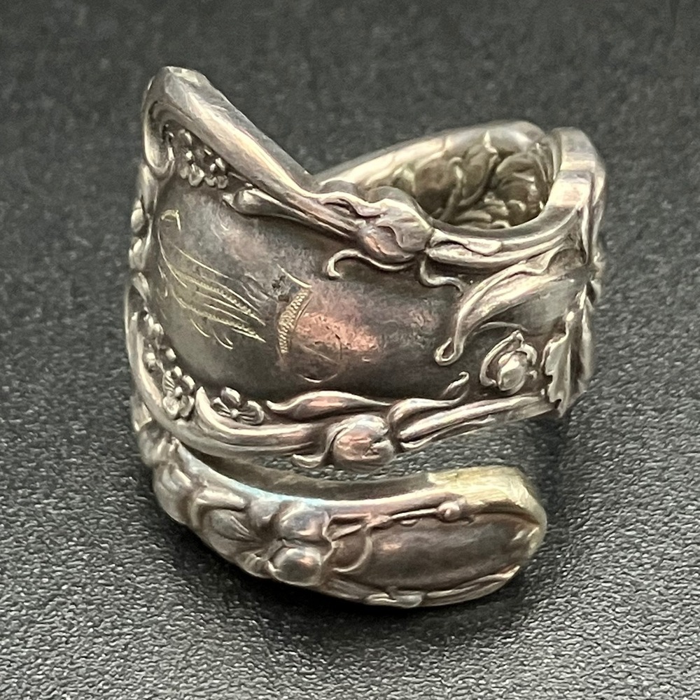 Vintage Sterling Silver Spoon Ring R. Wallace Etched Monogram Size 7